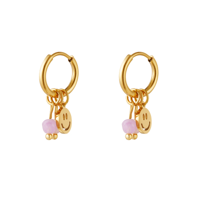 Gouden roestvrijstalen oorbellen smiley & stenen