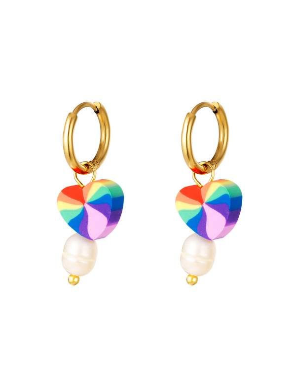 Edelstalen hart oorbel met parel