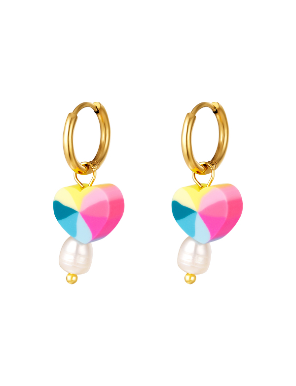 Edelstalen hart oorbel met parel