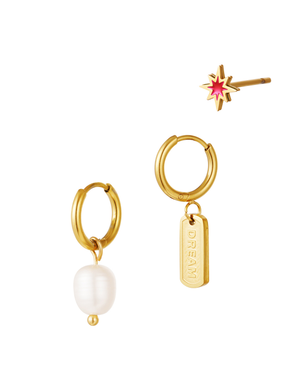 Trio oorbellen set van roestvrij staal